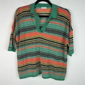 MinnieRose Baja Silk Blend Polo Shirt Split Neck Medium